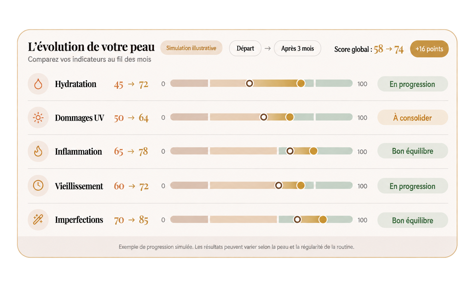 Simulation illustrative de l’évolution des cinq indicateurs Soleen